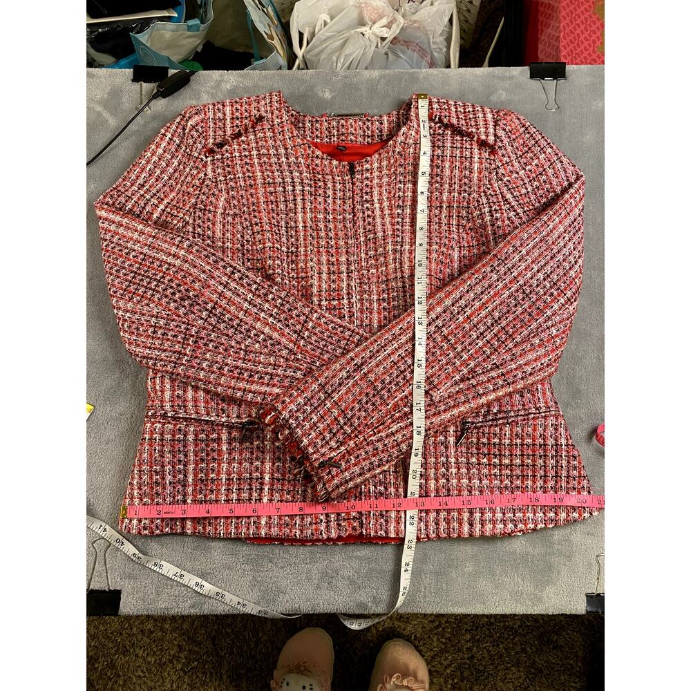 WHITE HOUSE BLACK Tweed Blazer Jacket Women’s 14 Red Pink Woven Preppy EUC - Picture 12 of 16